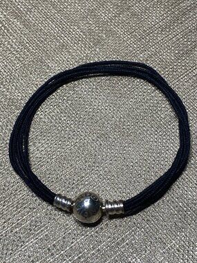 Authentic Pandora 925 ALE Black Multi Strand Cord Bracelet Sterling Silver Clasp